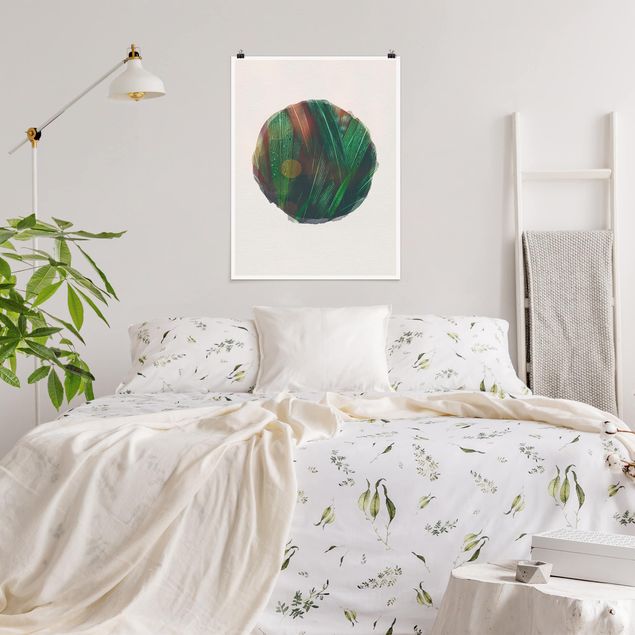 Poster Aquarell Wasserfarben - Grüne Palmenblätter