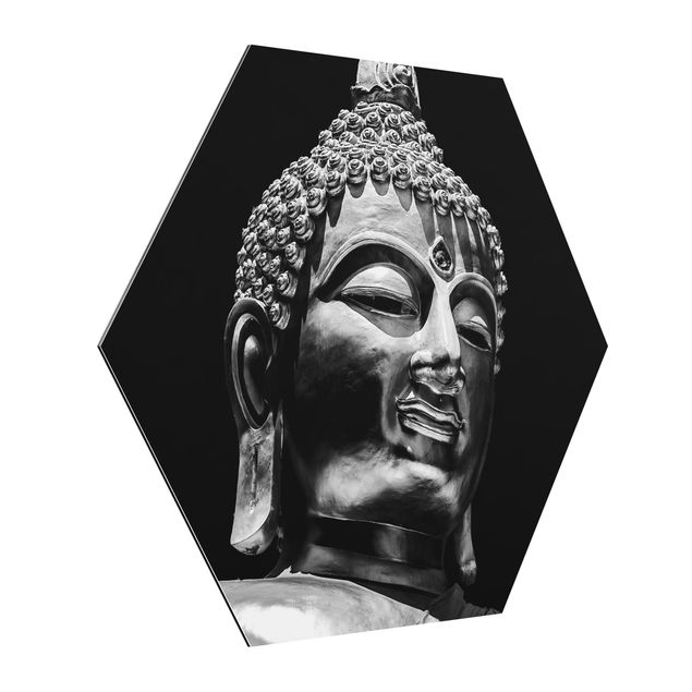 Hexagon Bild Alu-Dibond - Buddha Statue Gesicht