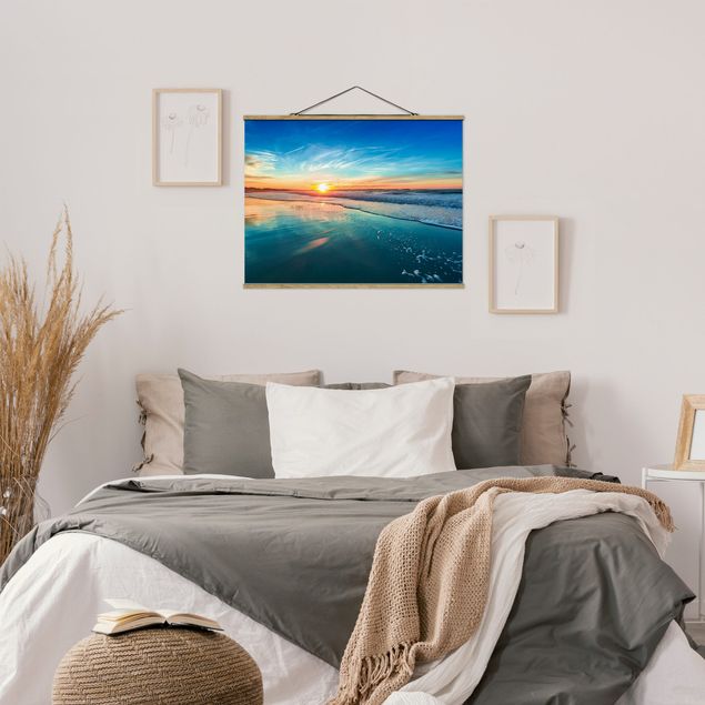 Stoffbilder mit Holzleisten Romantischer Sonnenuntergang am Meer