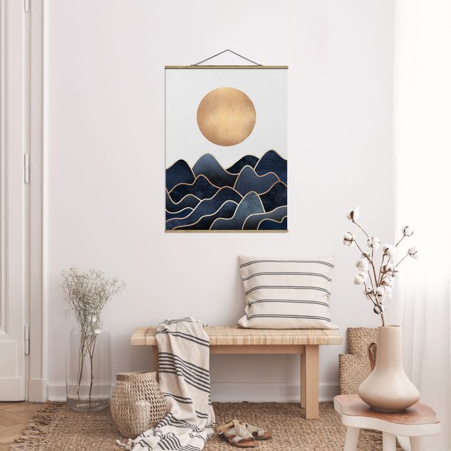 Wandbilder abstrakt Goldene Sonne blaue Wellen