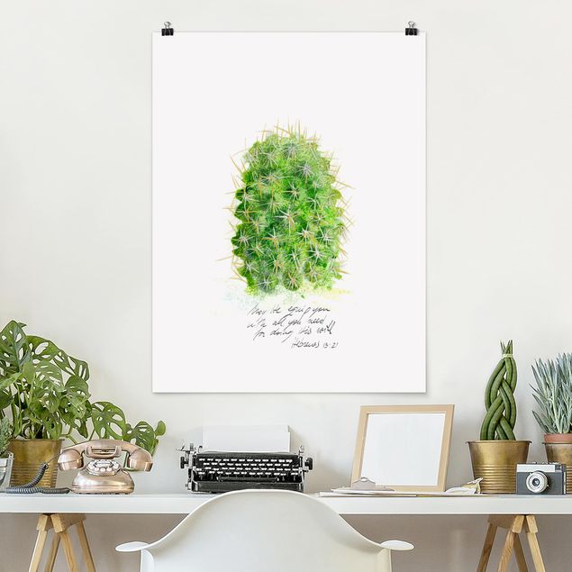 Poster Kunstdruck Kaktus mit Bibelvers I
