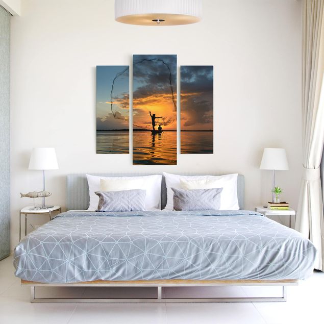 Moderne Leinwandbilder Wohnzimmer Netz im Sonnenuntergang