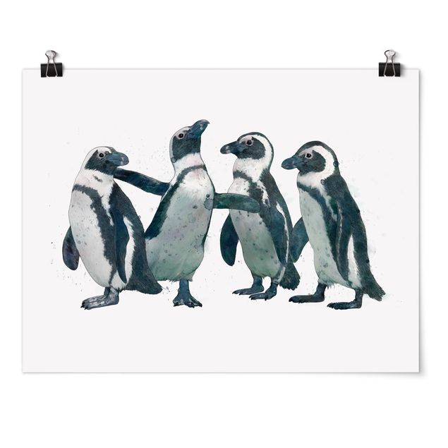 Poster - Illustration Pinguine Schwarz Weiß Aquarell - Querformat 3:4