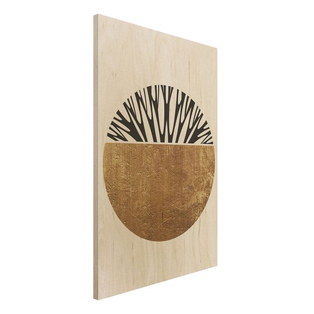 Moderne Holzbilder Abstrakte Formen - Goldener Kreis
