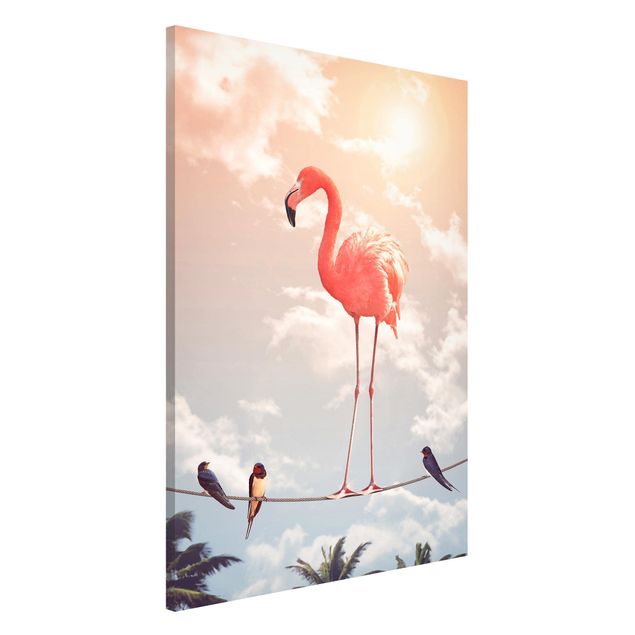 Magnettafel Blumen Himmel mit Flamingo