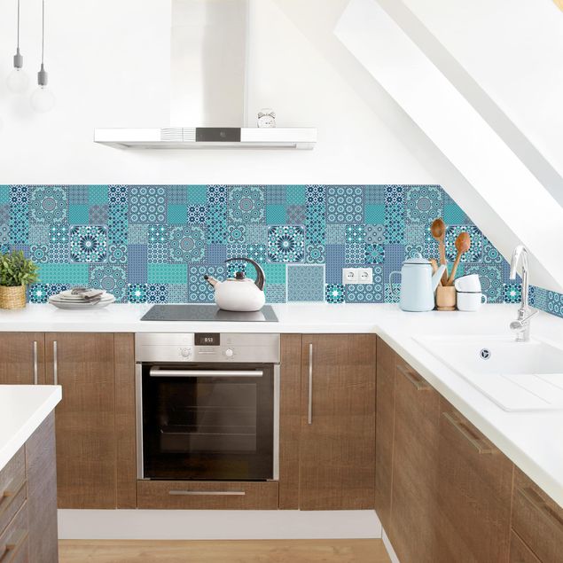 Küchenrückwand Muster Marokkanische Mosaikfliesen türkis blau
