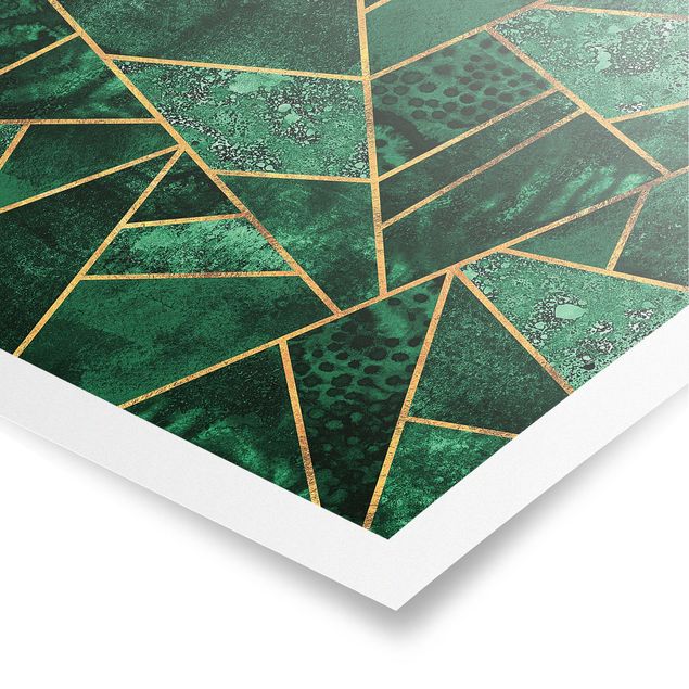 Poster - Dunkler Smaragd mit Gold - Querformat 3:4