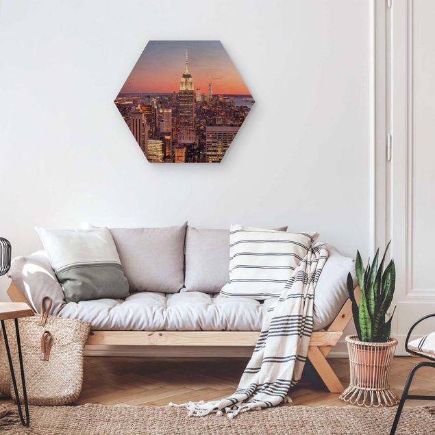 Holzbilder modern Sonnenuntergang Manhattan New York City