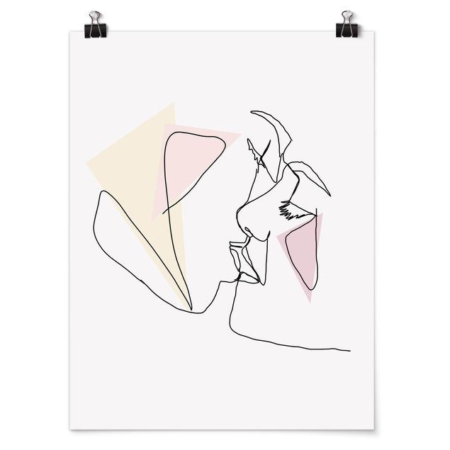 Poster - Kuss Gesichter Line Art - Hochformat 4:3