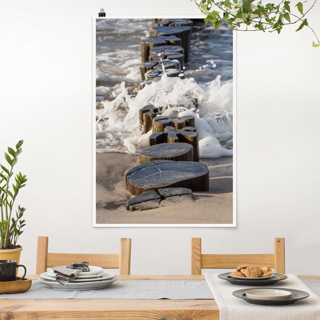 Poster Landschaft Wellenbrecher am Strand