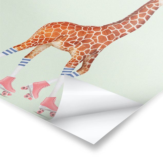 Poster - Jonas Loose - Giraffe mit Rollschuhen - Quadrat 1:1