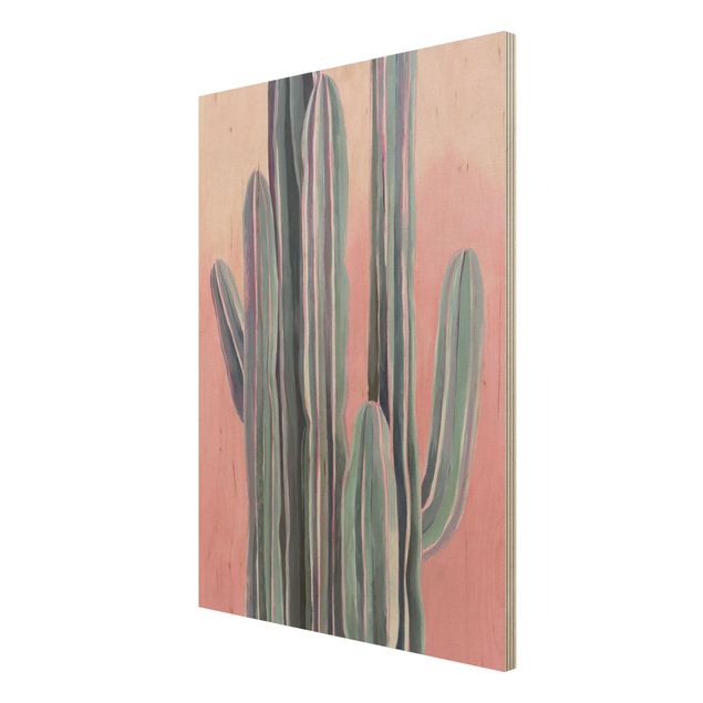 Holzbilder Kaktus auf Rosa I