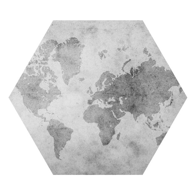 Hexagon Bild Alu-Dibond - Vintage Weltkarte II