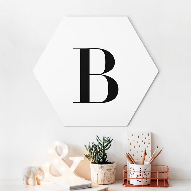 Hexagon Bild Alu-Dibond - Buchstabe Serif Weiß B