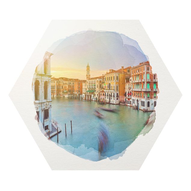 Hexagon Bild Forex - Wasserfarben - Canale Grande Blick von der Rialtobrücke Venedig