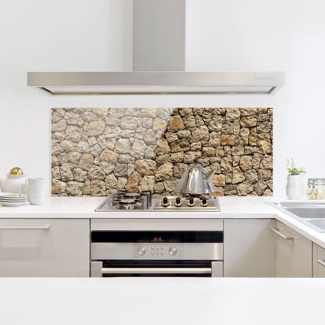 Spritzschutz Küche Steinoptik Alte Wand aus Pflasterstein
