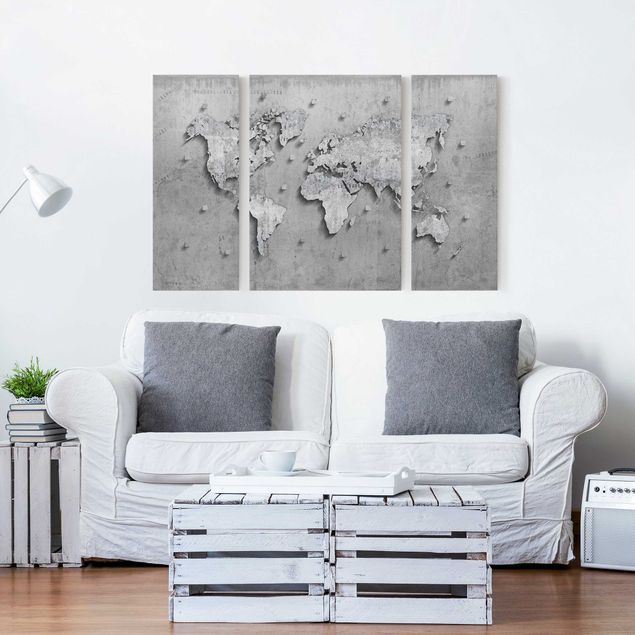 Moderne Leinwandbilder Wohnzimmer Beton Weltkarte
