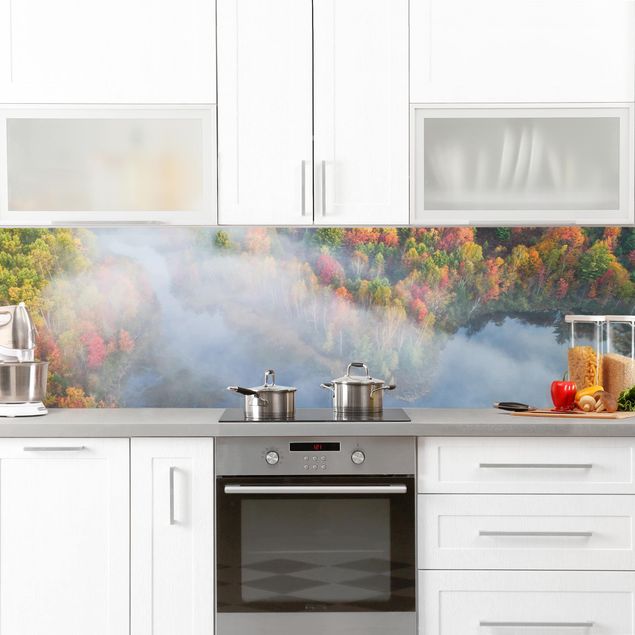 Küchenrückwand Glas Motiv Wald Luftbild - Herbst Symphonie
