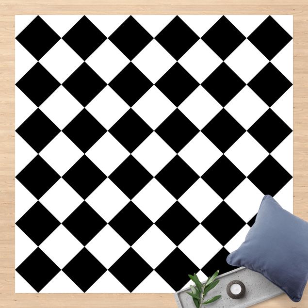 Aussen Teppich Geometrisches Muster gedrehtes Schachbrett Schwarz Weiß