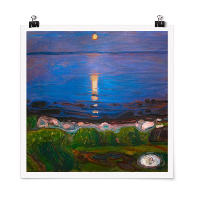 Poster - Edvard Munch - Sommernacht am Meeresstrand - Quadrat 1:1