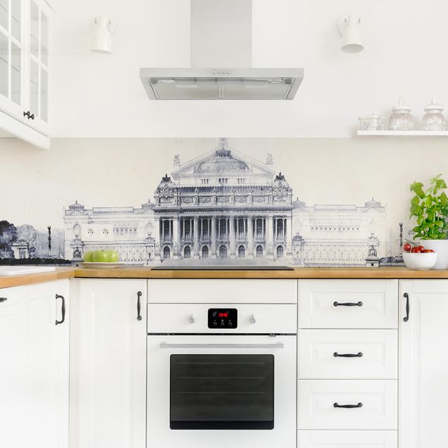 Küchenrückwand Folie selbstklebend Skyline Prix de Rome Skizze II