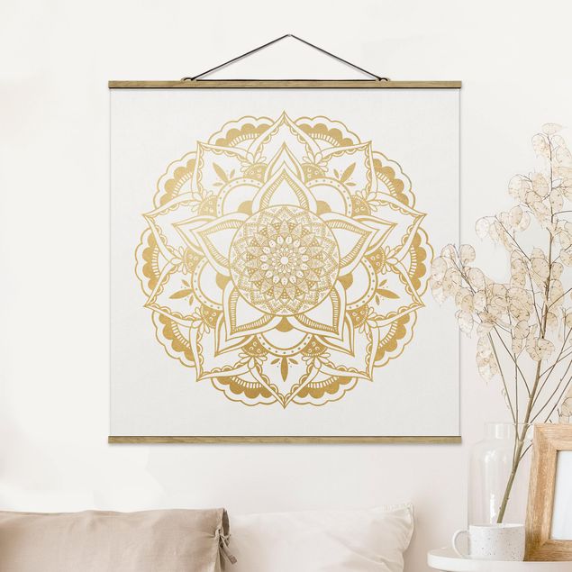 Wandbilder Mandala Blume gold weiß