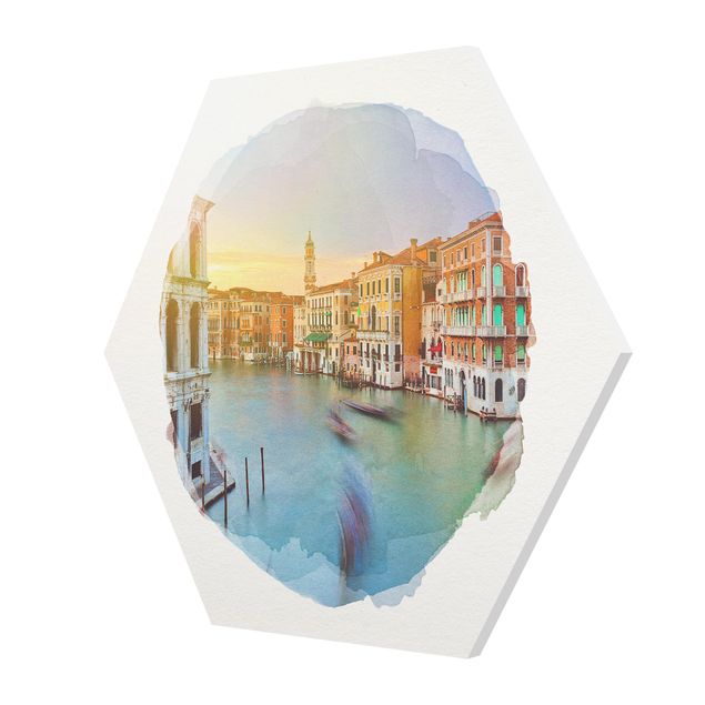 Hexagon Bild Forex - Wasserfarben - Canale Grande Blick von der Rialtobrücke Venedig