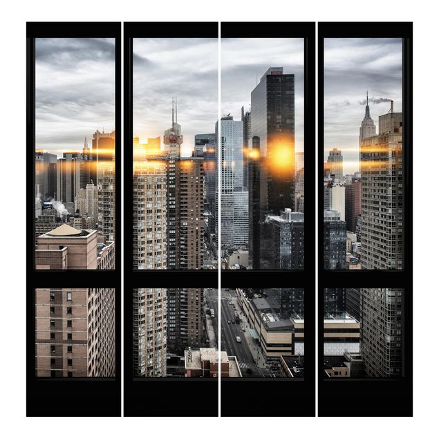 Flächenvorhang 6er Set Fensterblick New York mit Sonnen-Reflexion