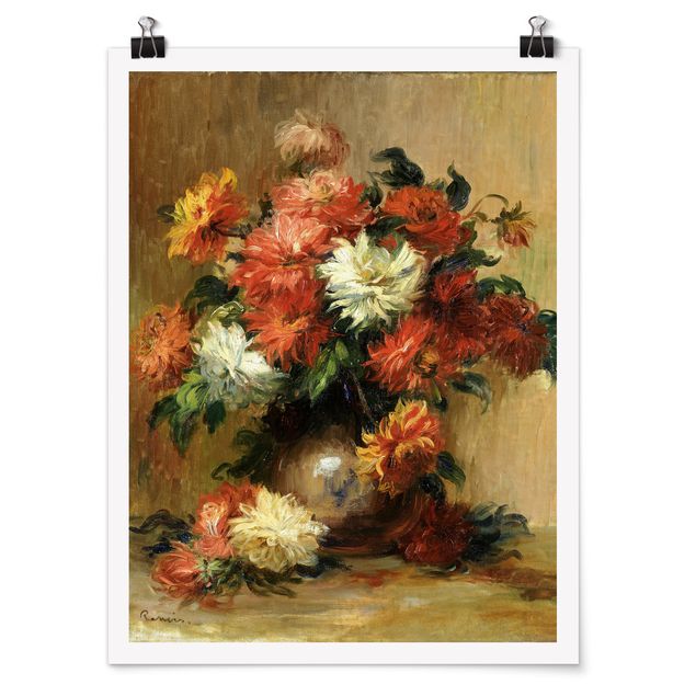 Poster - Auguste Renoir - Stilleben mit Dahlien - Hochformat 3:4