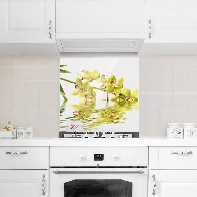 Küchenrückwand Glas Blumen Elegant Orchid Waters