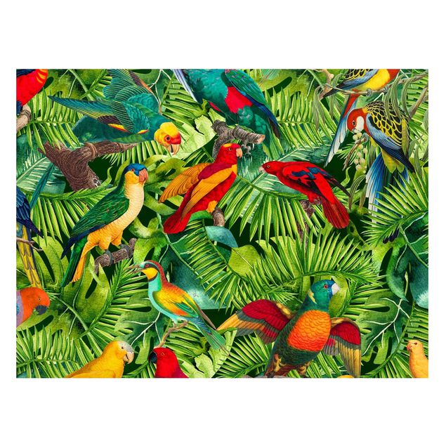 Magnettafel Büro Bunte Collage - Papageien im Dschungel