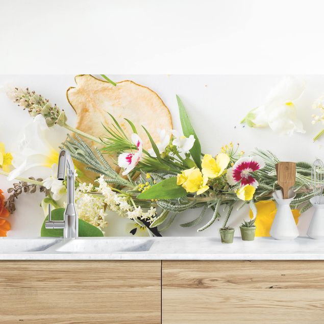 Küchenrückwand Kräuter und Blüten Folie selbstklebend Meterware hochglanz 