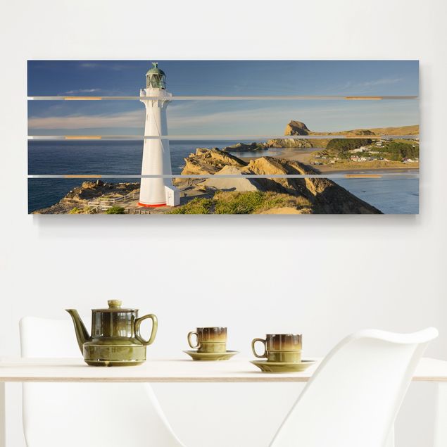 Maritime Bilder auf Holz Castle Point Leuchtturm Neuseeland