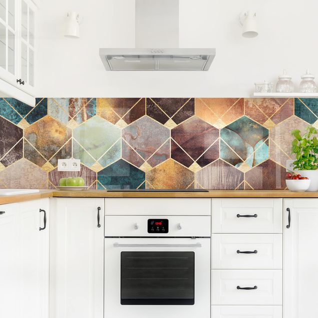 Küchenrückwände Platte Türkise Geometrie goldenes Art Deco