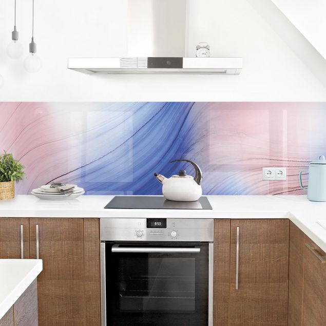 Küchenrückwände selbstklebend Melierter Farbtanz Blau mit Rosa