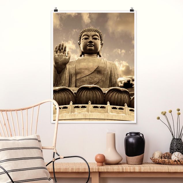 Poster Schwarz-Weiß Großer Buddha Sepia