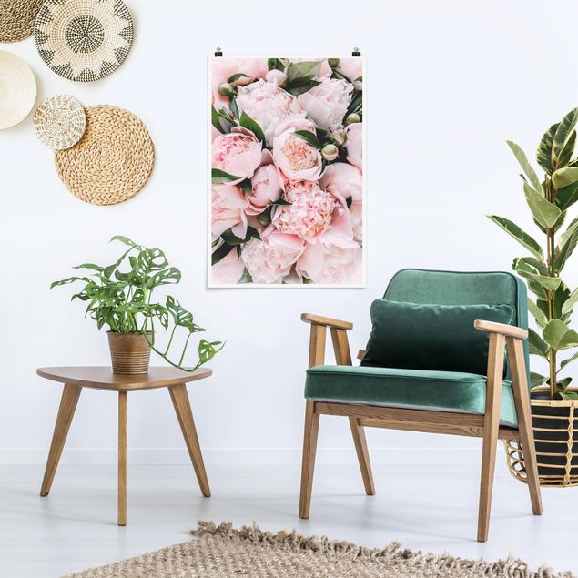 Bilder für die Wand Rosa Pfingstrosen mit Blättern