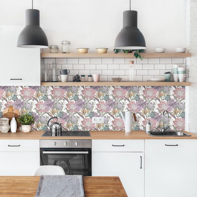 Küchenrückwand Muster Florale Eleganz in Pastell XXL