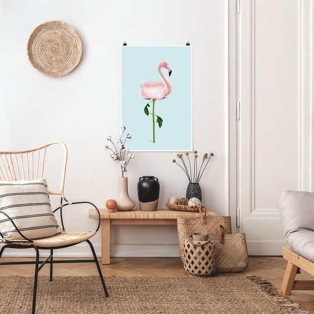 Kunstdrucke Poster Flamingo mit Rose