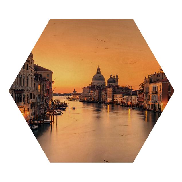 Hexagon Bild Holz - Goldenes Venedig