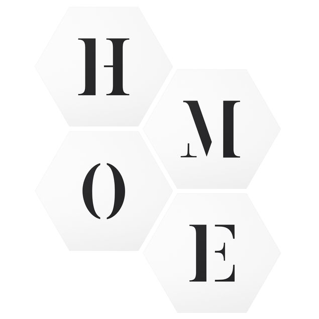 Hexagon Bild Forex 4-teilig - Buchstaben HOME Schwarz Set II
