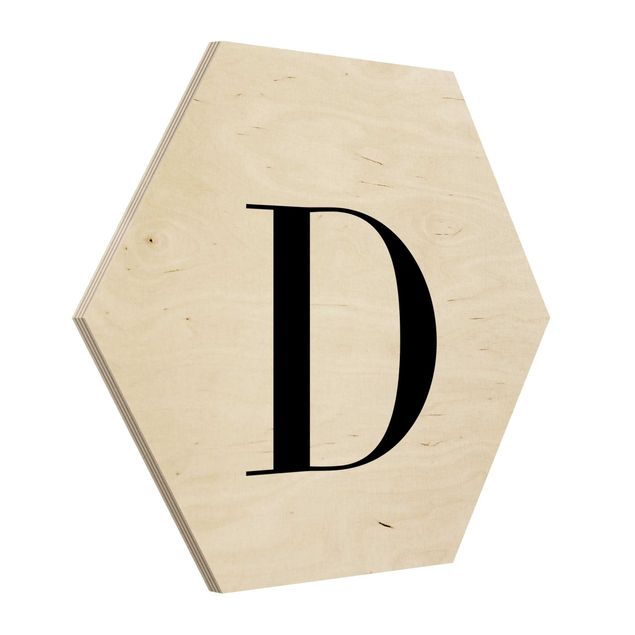 Hexagon Bild Holz - Buchstabe Serif Weiß D