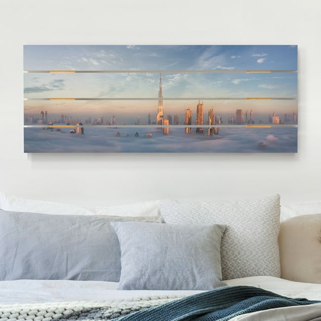 Holzbilder modern Dubai über den Wolken