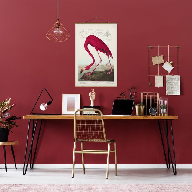 Stoffbilder mit Holzleisten Vintage Lehrtafel Amerikanischer Flamingo