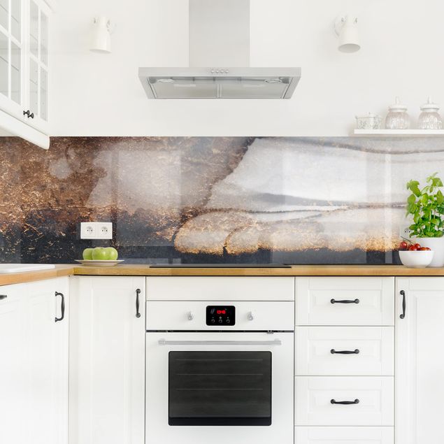 Küchenrückwand abstrakt Goldener Marmor gemalt