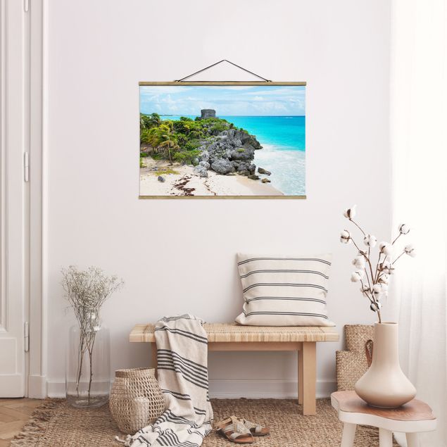 Stoffbilder mit Holzleisten Karibikküste Tulum Ruinen