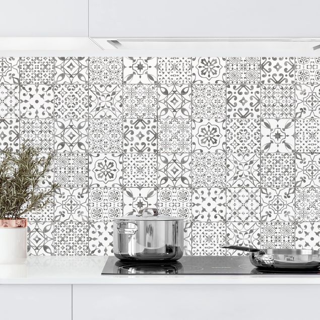 Küchenrückwände Platte Musterfliesen Grau Weiß