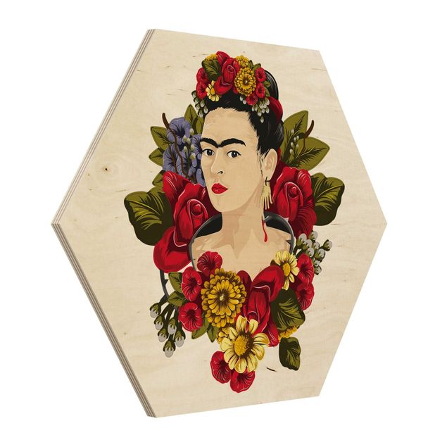 Wandbild Holz Frida Kahlo - Rosen