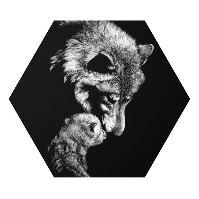 Hexagon Bilder Wolf vor Schwarz
