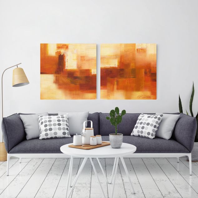 Wandbilder abstrakt Komposition in Orange und Braun